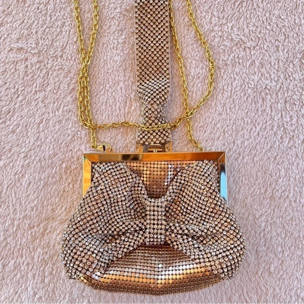 TASHA GOLD MESH RHINESTONE WRISTLET WITH CROSSBODY STRAP NWOT